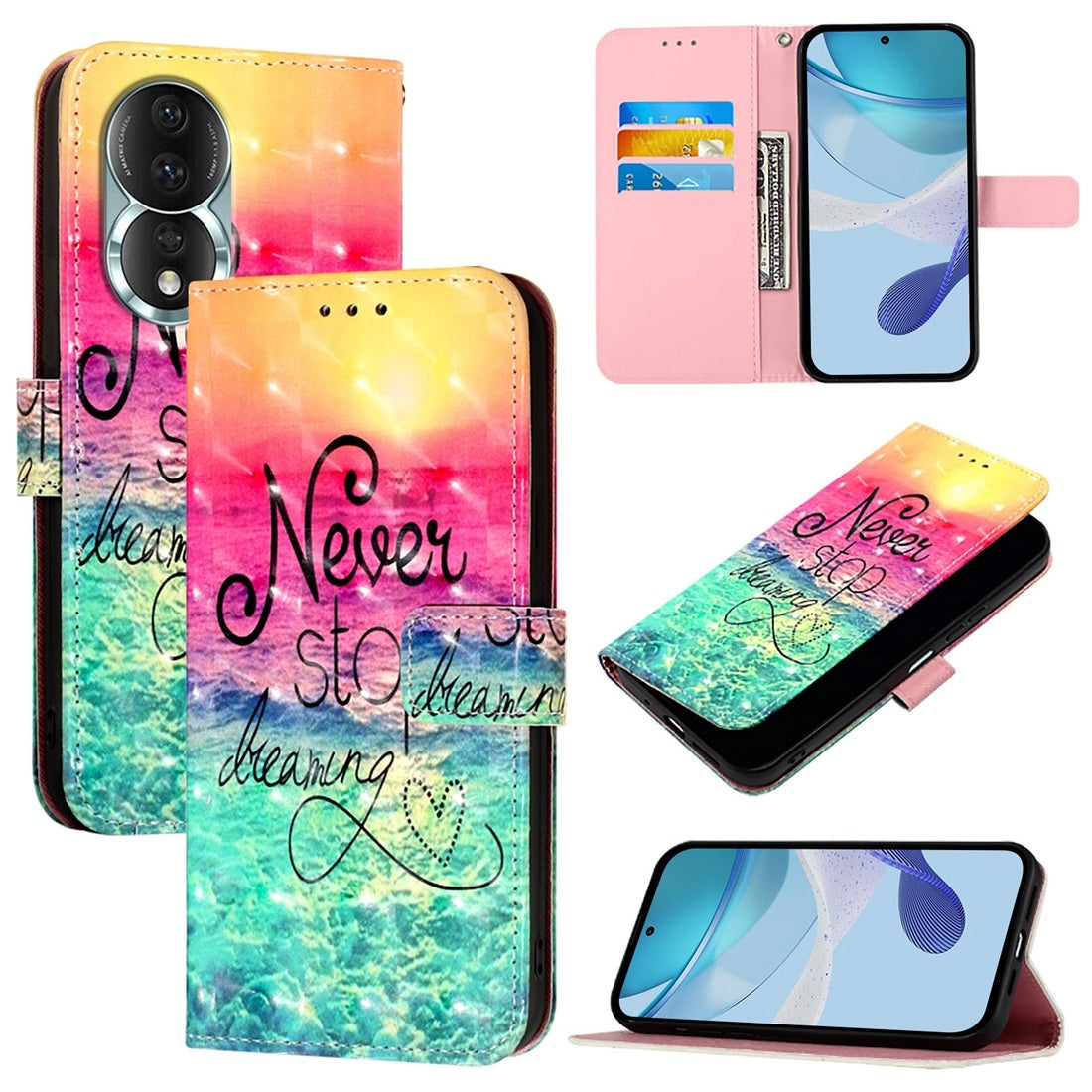 Honor 80 Leather Flip Phone Case with 3D Painted Design, Card Holder, Wallet & Stand Function - Durable Protection & Easy Access
