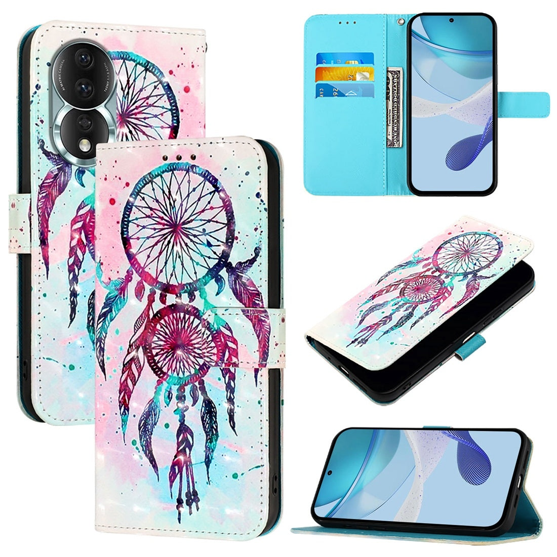 Honor 80 Leather Flip Phone Case with 3D Painted Design, Card Holder, Wallet & Stand Function - Durable Protection & Easy Access