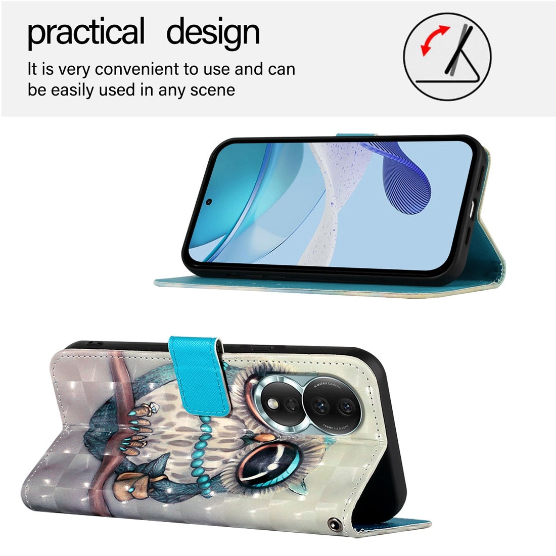Honor 80 Leather Flip Phone Case with 3D Painted Design, Card Holder, Wallet & Stand Function - Durable Protection & Easy Access