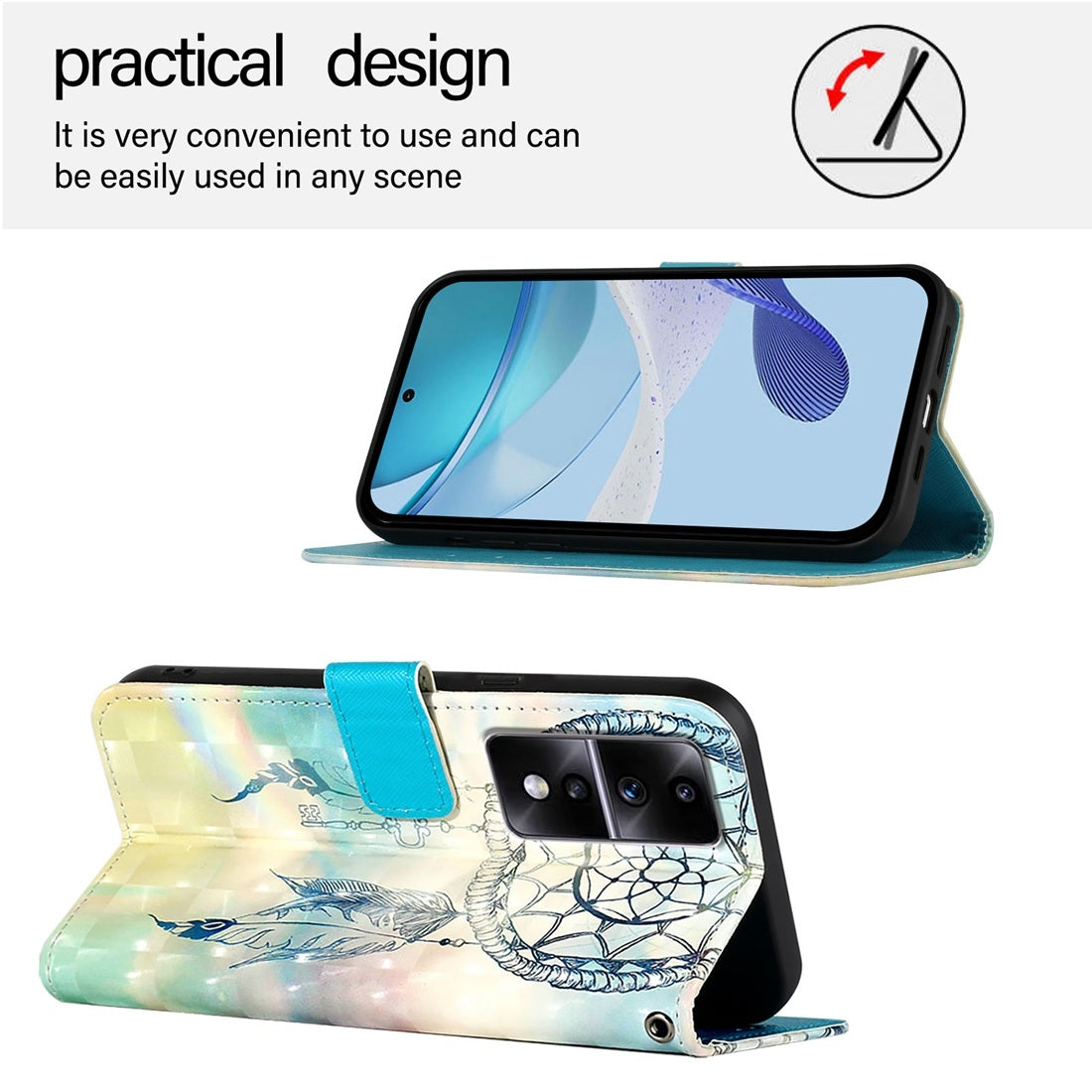 Honor 80 GT Leather Flip Phone Case with 3D Painted Design, Card Holder, Wallet & Stand Function - Durable Protection & Easy Access