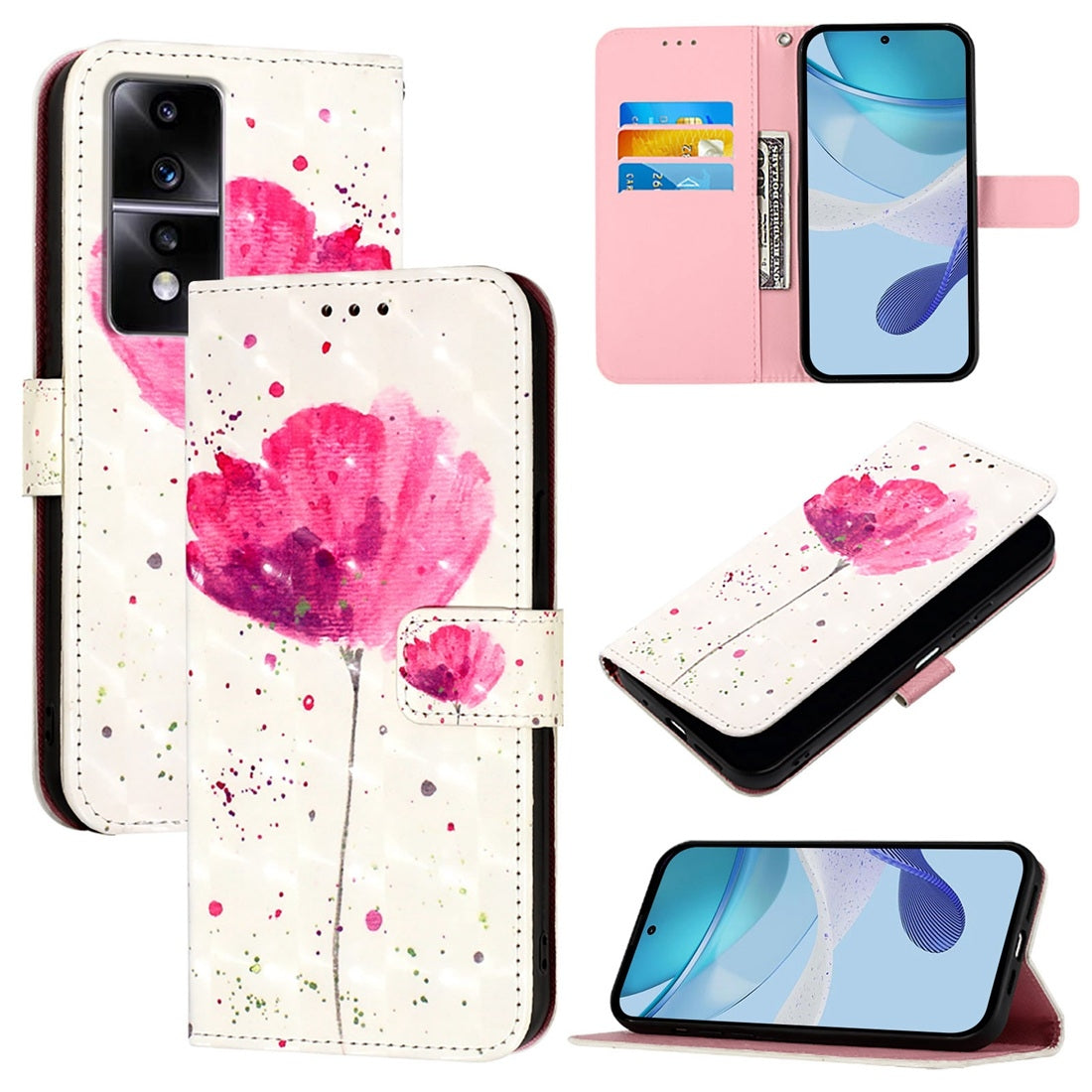 Honor 80 GT Leather Flip Phone Case with 3D Painted Design, Card Holder, Wallet & Stand Function - Durable Protection & Easy Access