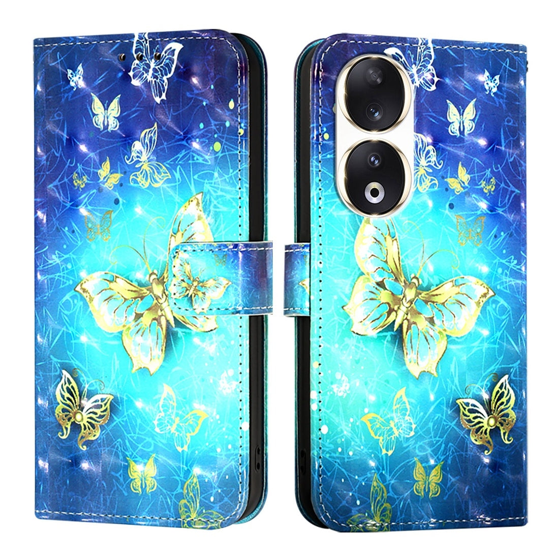 Honor 90 Leather Flip Phone Case with 3D Painted Design, Card Holder, Wallet & Stand Function - Durable Protection & Easy Access