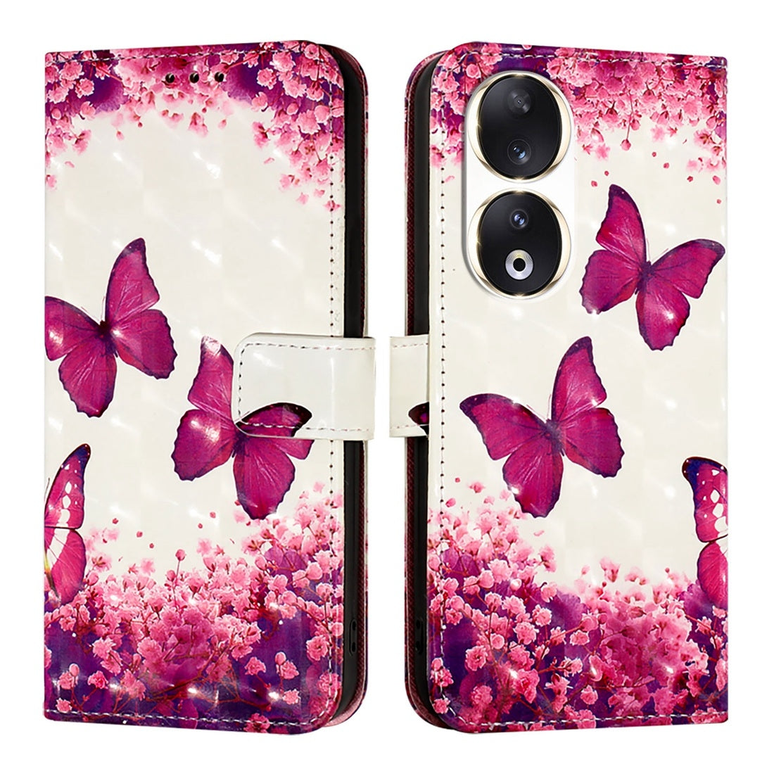 Honor 90 Leather Flip Phone Case with 3D Painted Design, Card Holder, Wallet & Stand Function - Durable Protection & Easy Access