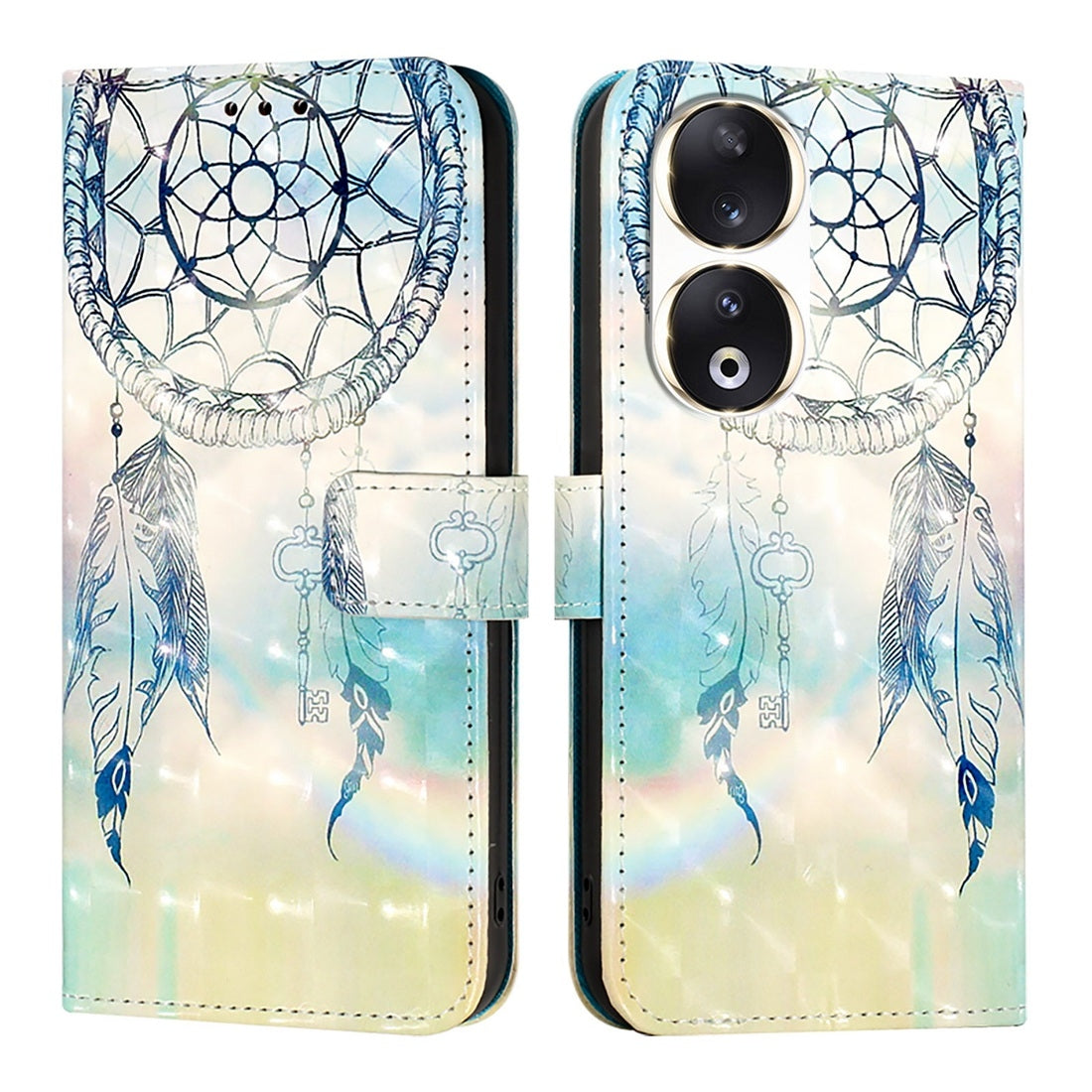Honor 90 Leather Flip Phone Case with 3D Painted Design, Card Holder, Wallet & Stand Function - Durable Protection & Easy Access