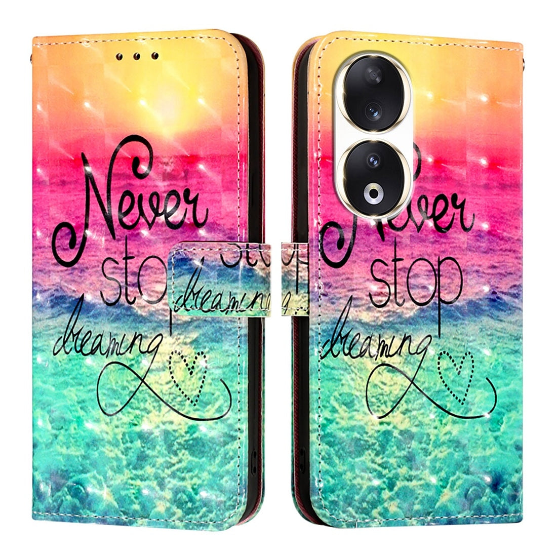 Honor 90 Leather Flip Phone Case with 3D Painted Design, Card Holder, Wallet & Stand Function - Durable Protection & Easy Access