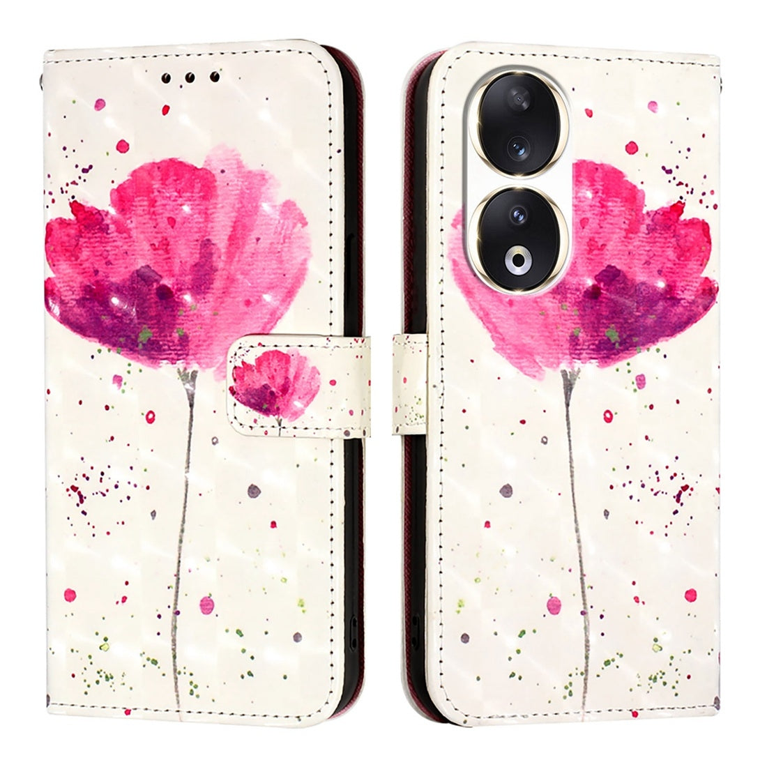 Honor 90 Leather Flip Phone Case with 3D Painted Design, Card Holder, Wallet & Stand Function - Durable Protection & Easy Access