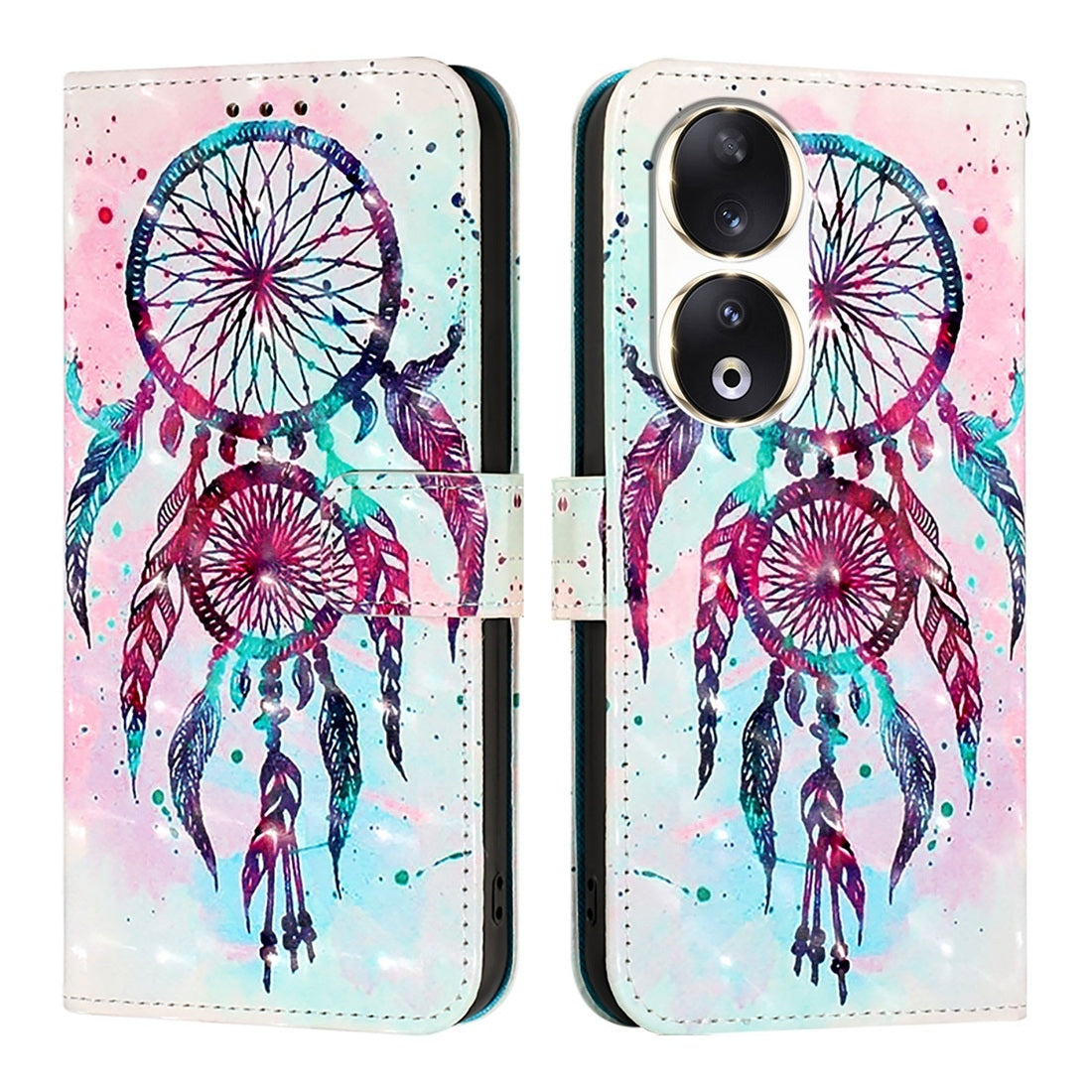 Honor 90 Leather Flip Phone Case with 3D Painted Design, Card Holder, Wallet & Stand Function - Durable Protection & Easy Access