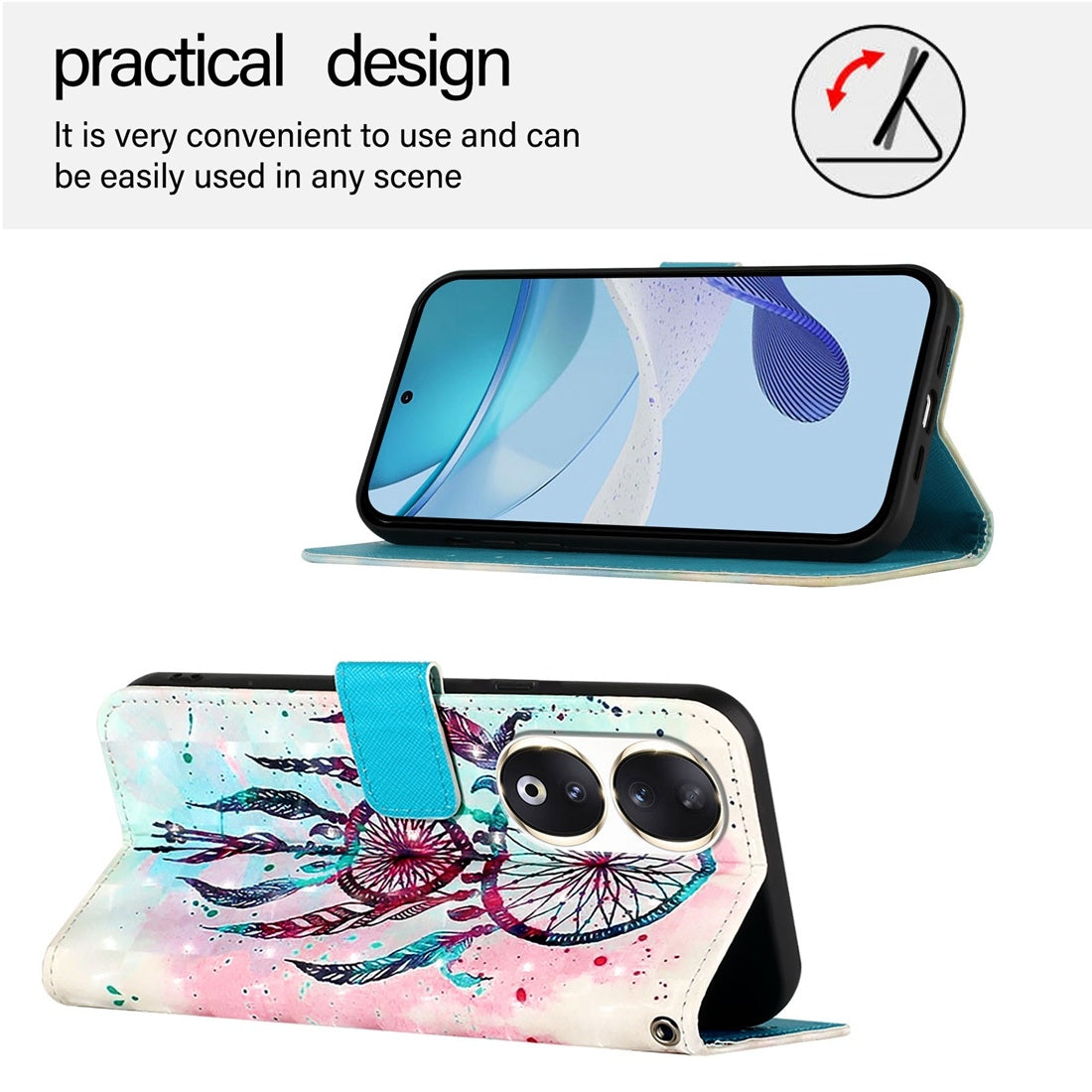 Honor 90 Leather Flip Phone Case with 3D Painted Design, Card Holder, Wallet & Stand Function - Durable Protection & Easy Access