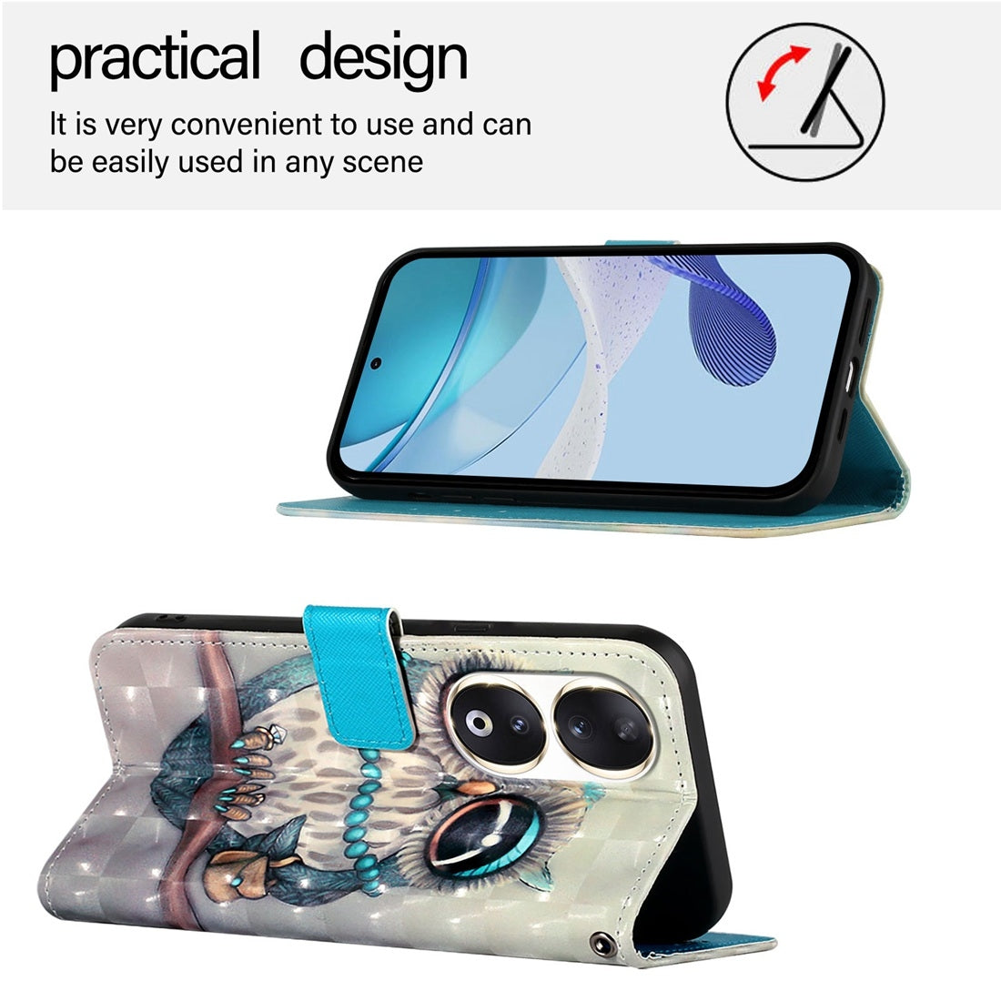 Honor 90 Leather Flip Phone Case with 3D Painted Design, Card Holder, Wallet & Stand Function - Durable Protection & Easy Access