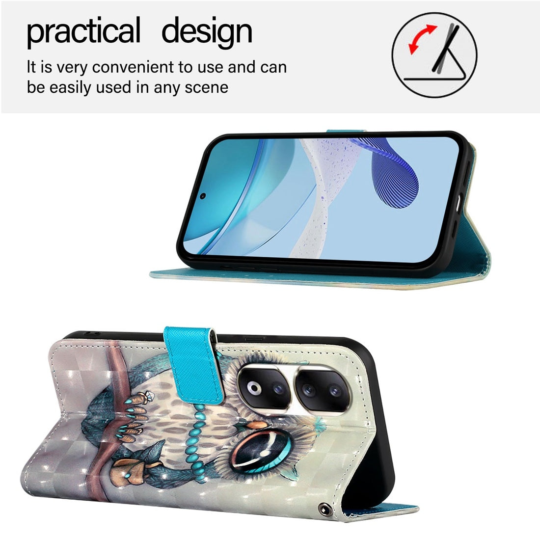 Honor 90 Pro Leather Flip Phone Case with 3D Painted Design, Card Holder, Wallet & Stand Function - Durable Protection & Easy Access