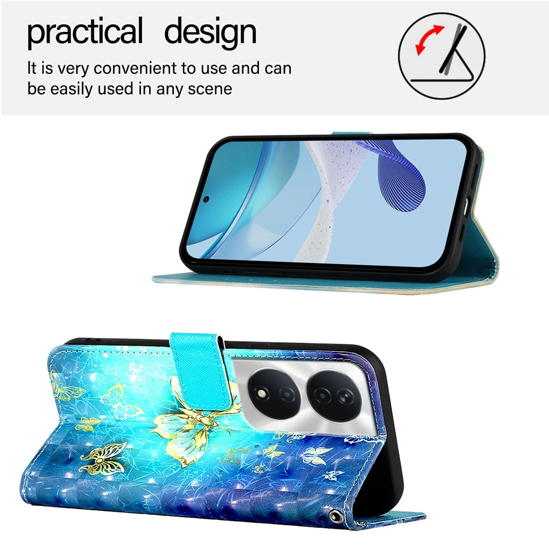 Honor 5G Global Leather Flip Phone Case with 3D Painted Design, Card Holder, Wallet & Stand Function - Durable Protection & Easy Access