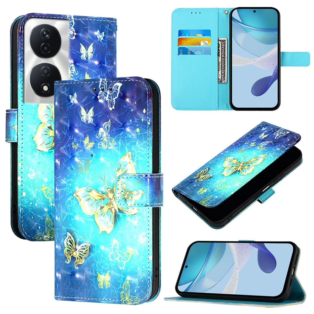 Honor 5G Global Leather Flip Phone Case with 3D Painted Design, Card Holder, Wallet & Stand Function - Durable Protection & Easy Access