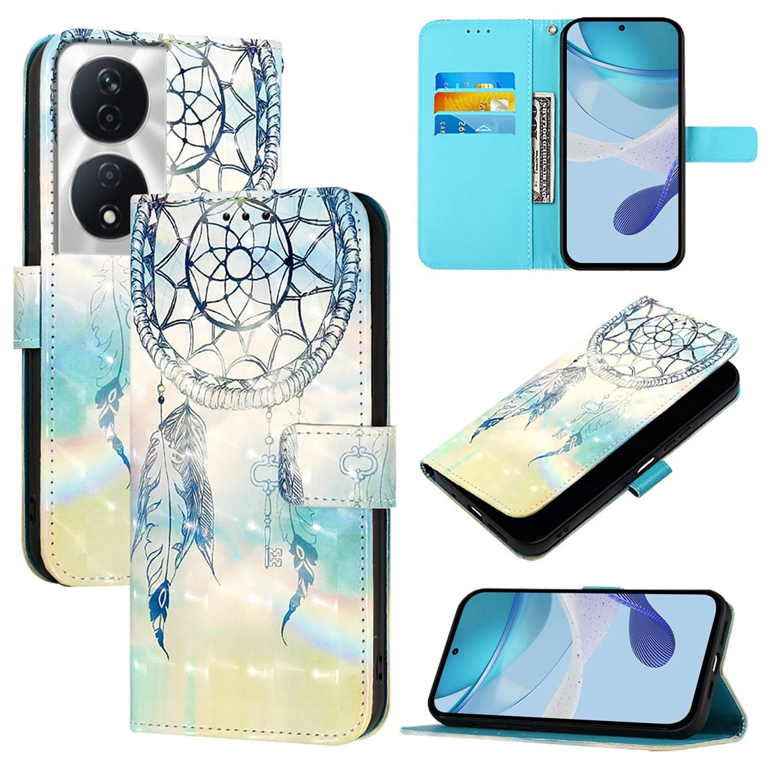 Honor 5G Global Leather Flip Phone Case with 3D Painted Design, Card Holder, Wallet & Stand Function - Durable Protection & Easy Access