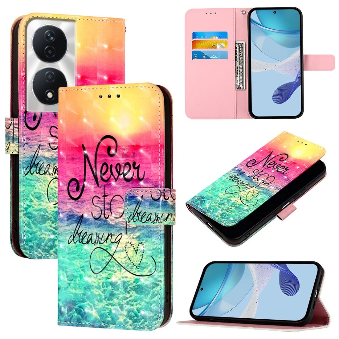 Honor 5G Global Leather Flip Phone Case with 3D Painted Design, Card Holder, Wallet & Stand Function - Durable Protection & Easy Access