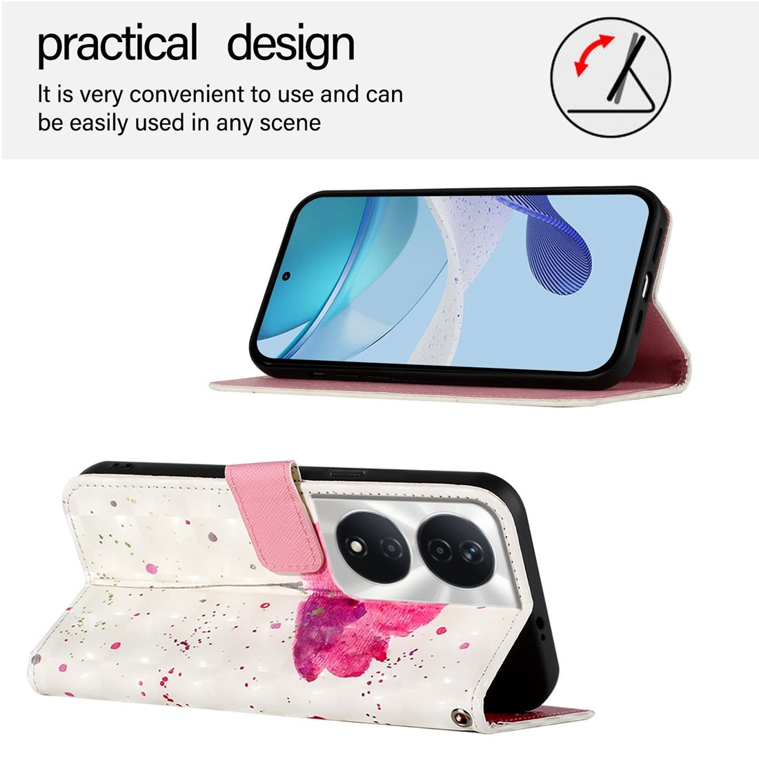 Honor 5G Global Leather Flip Phone Case with 3D Painted Design, Card Holder, Wallet & Stand Function - Durable Protection & Easy Access