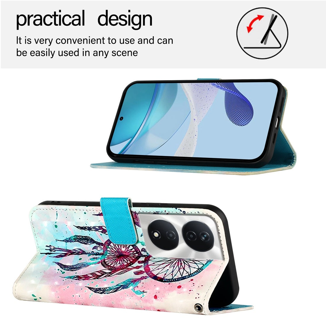 Honor 5G Global Leather Flip Phone Case with 3D Painted Design, Card Holder, Wallet & Stand Function - Durable Protection & Easy Access