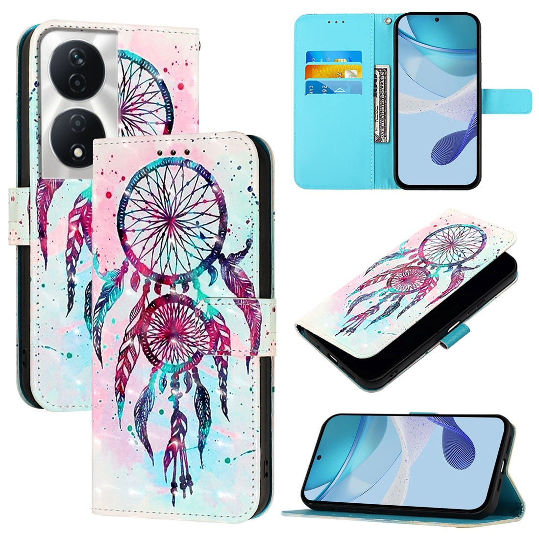 Honor 5G Global Leather Flip Phone Case with 3D Painted Design, Card Holder, Wallet & Stand Function - Durable Protection & Easy Access