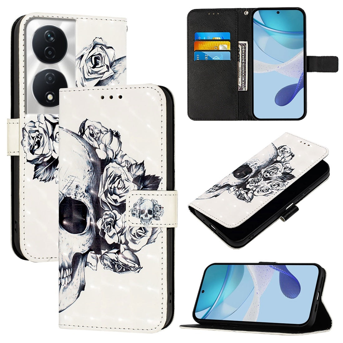 Honor 5G Global Leather Flip Phone Case with 3D Painted Design, Card Holder, Wallet & Stand Function - Durable Protection & Easy Access