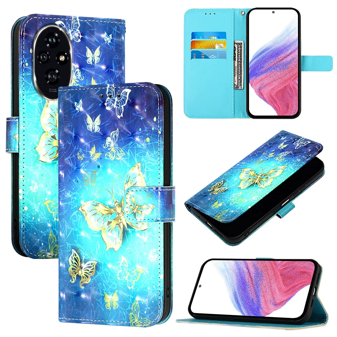 Honor 200 Leather Flip Phone Case with 3D Painted Design, Card Holder, Wallet & Stand Function - Durable Protection & Easy Access