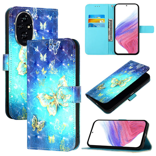 Honor 200 Leather Flip Phone Case with 3D Painted Design, Card Holder, Wallet & Stand Function - Durable Protection & Easy Access