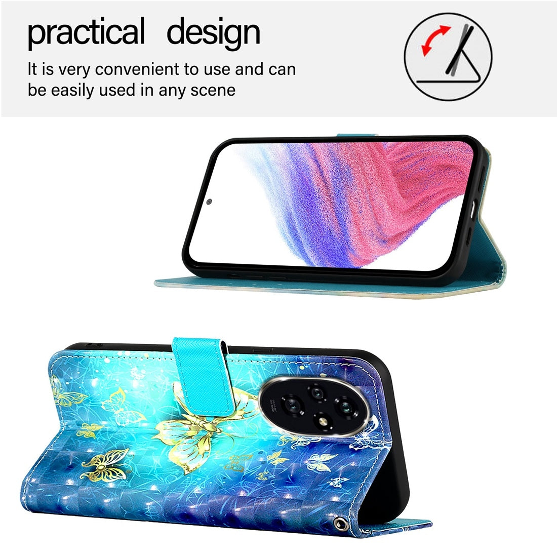 Honor 200 Leather Flip Phone Case with 3D Painted Design, Card Holder, Wallet & Stand Function - Durable Protection & Easy Access