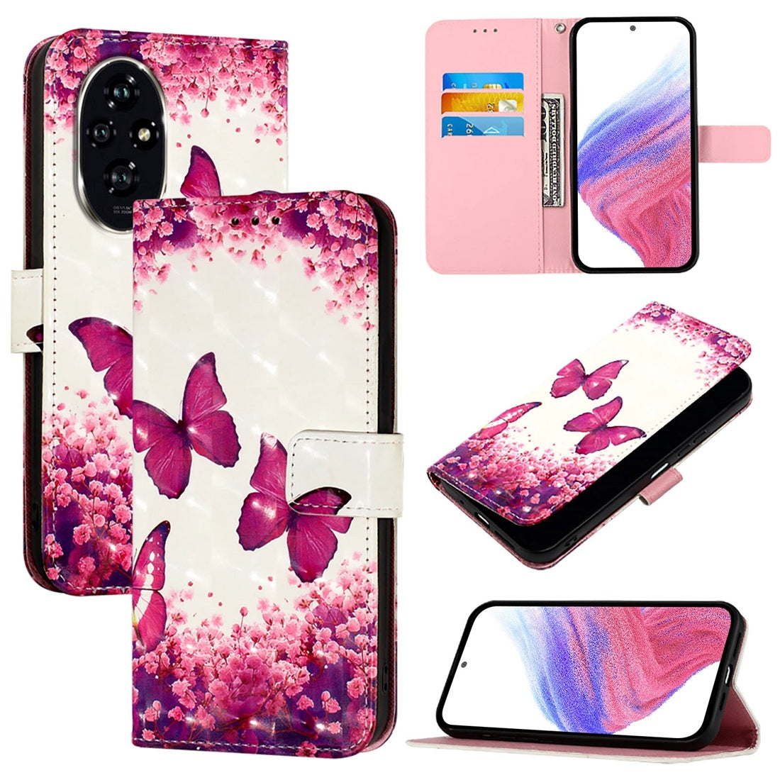 Honor 200 Leather Flip Phone Case with 3D Painted Design, Card Holder, Wallet & Stand Function - Durable Protection & Easy Access