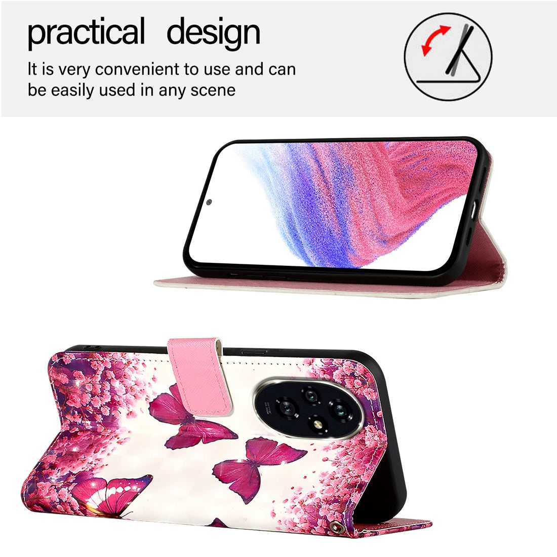 Honor 200 Leather Flip Phone Case with 3D Painted Design, Card Holder, Wallet & Stand Function - Durable Protection & Easy Access