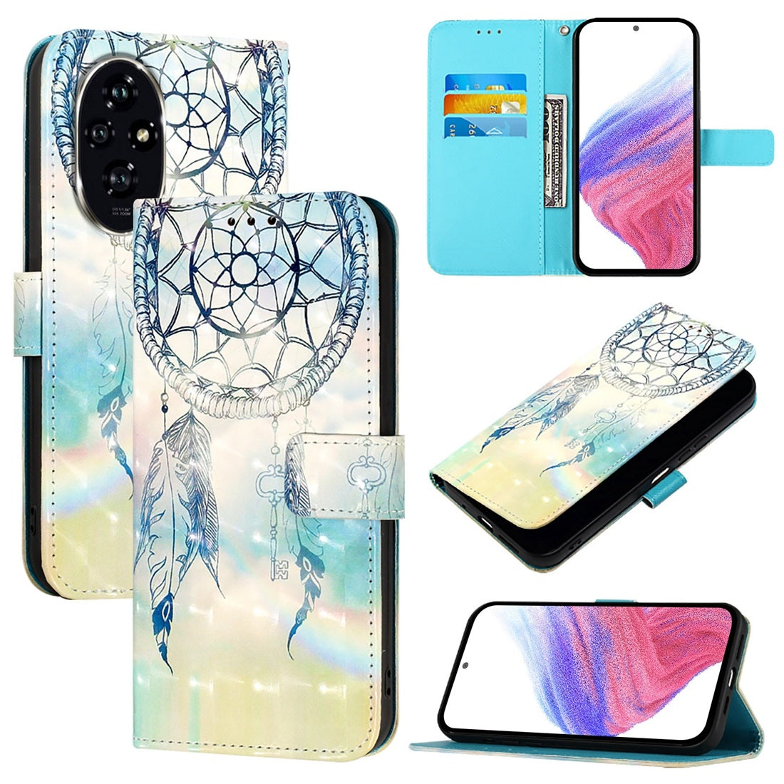 Honor 200 Leather Flip Phone Case with 3D Painted Design, Card Holder, Wallet & Stand Function - Durable Protection & Easy Access