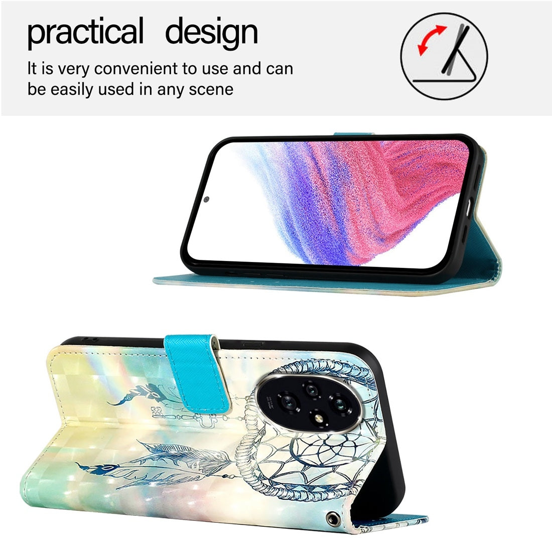 Honor 200 Leather Flip Phone Case with 3D Painted Design, Card Holder, Wallet & Stand Function - Durable Protection & Easy Access