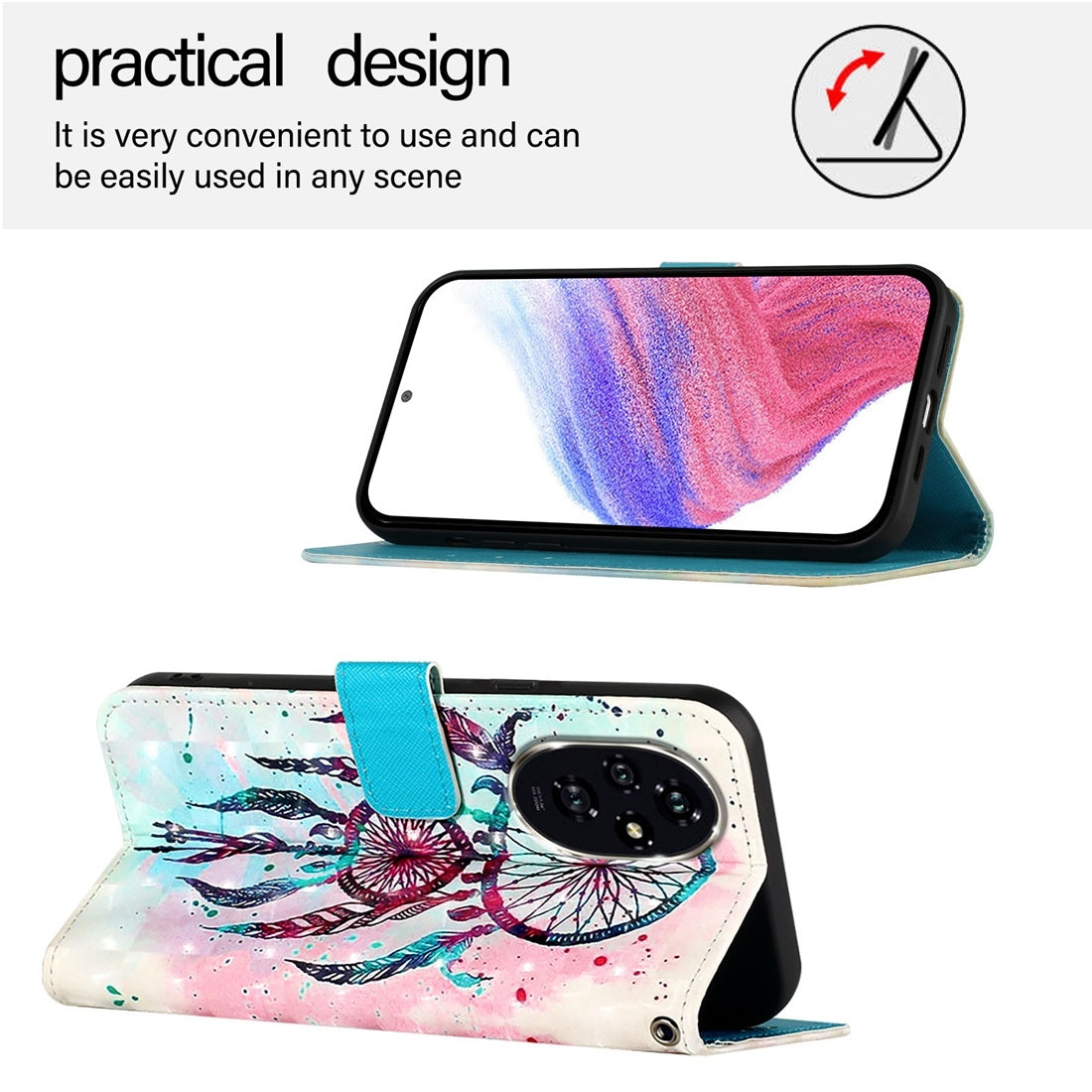 Honor 200 Leather Flip Phone Case with 3D Painted Design, Card Holder, Wallet & Stand Function - Durable Protection & Easy Access