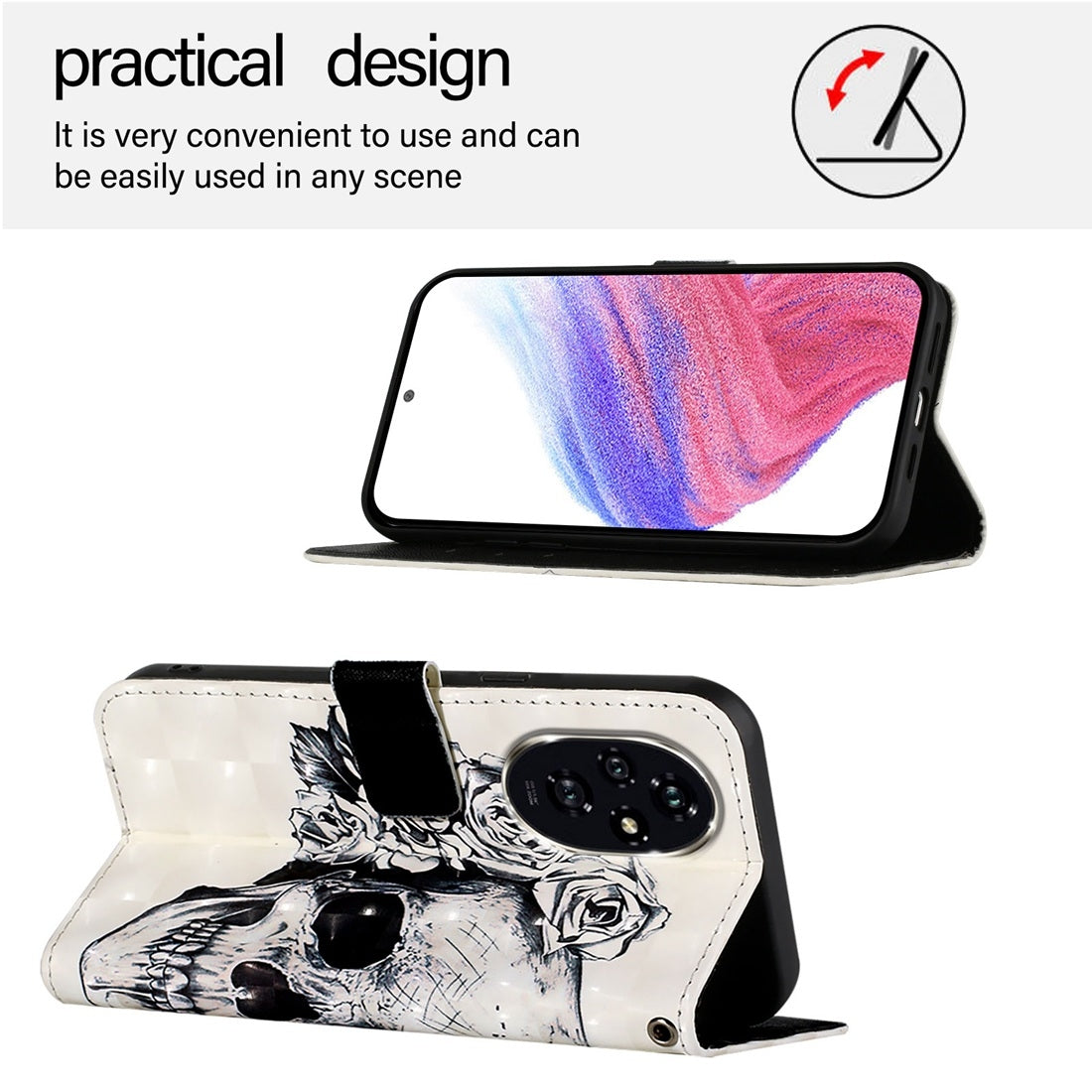 Honor 200 Leather Flip Phone Case with 3D Painted Design, Card Holder, Wallet & Stand Function - Durable Protection & Easy Access