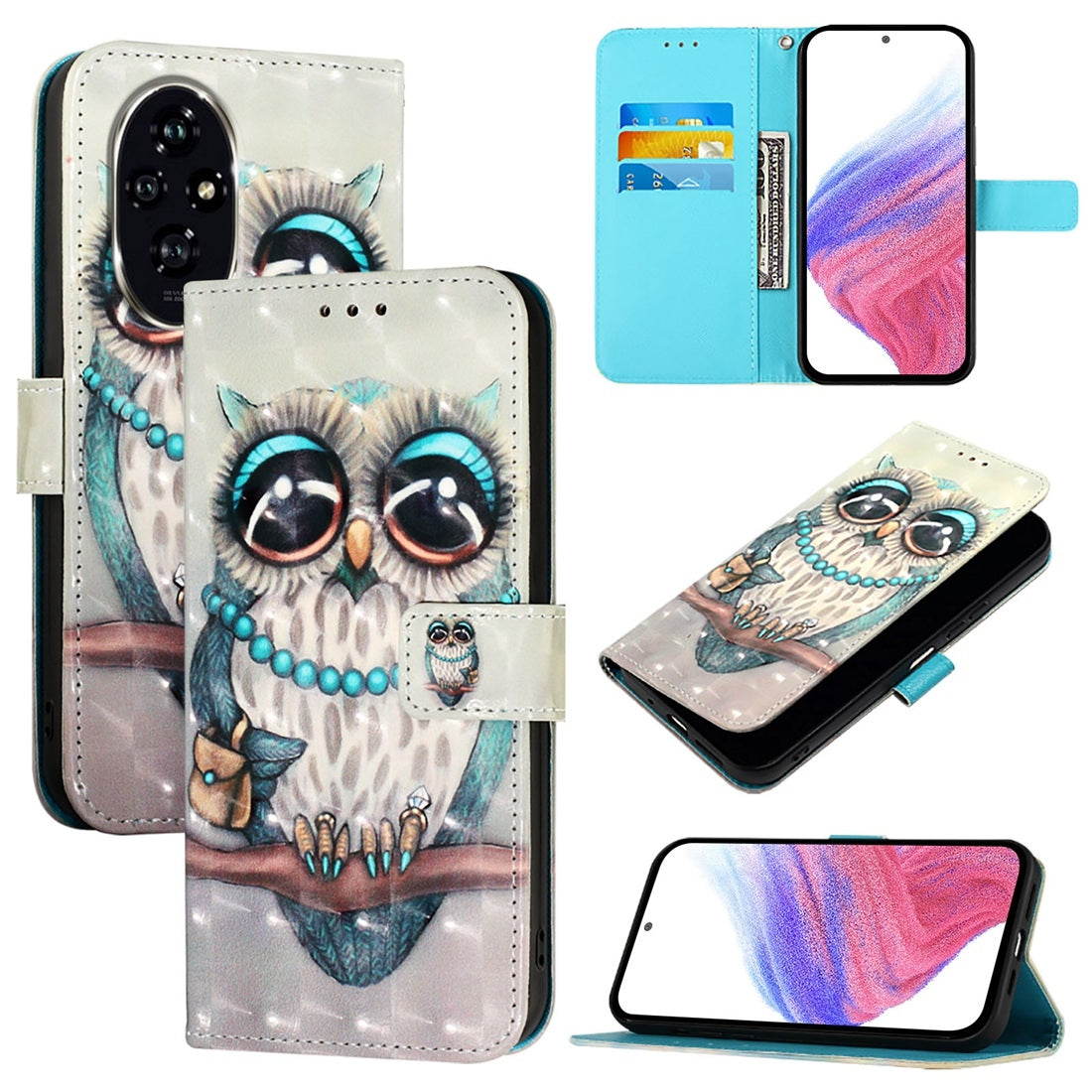 Honor 200 Leather Flip Phone Case with 3D Painted Design, Card Holder, Wallet & Stand Function - Durable Protection & Easy Access