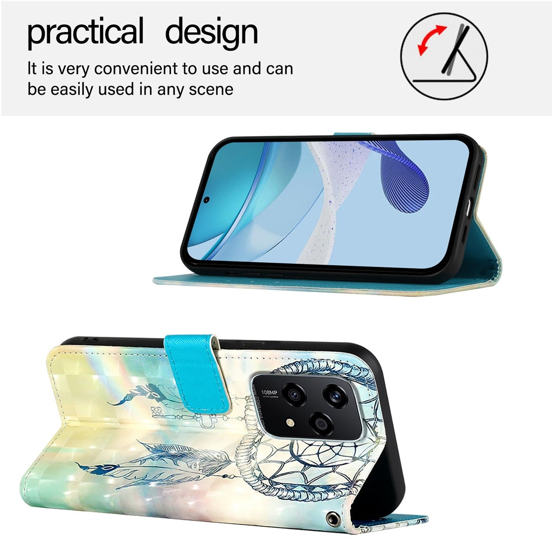 Honor 200 Lite Global Leather Flip Phone Case with 3D Painted Design, Card Holder, Wallet & Stand Function - Durable Protection & Easy Access