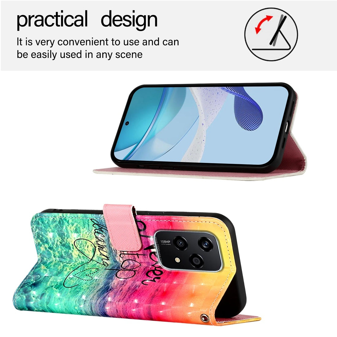 Honor 200 Lite Global Leather Flip Phone Case with 3D Painted Design, Card Holder, Wallet & Stand Function - Durable Protection & Easy Access