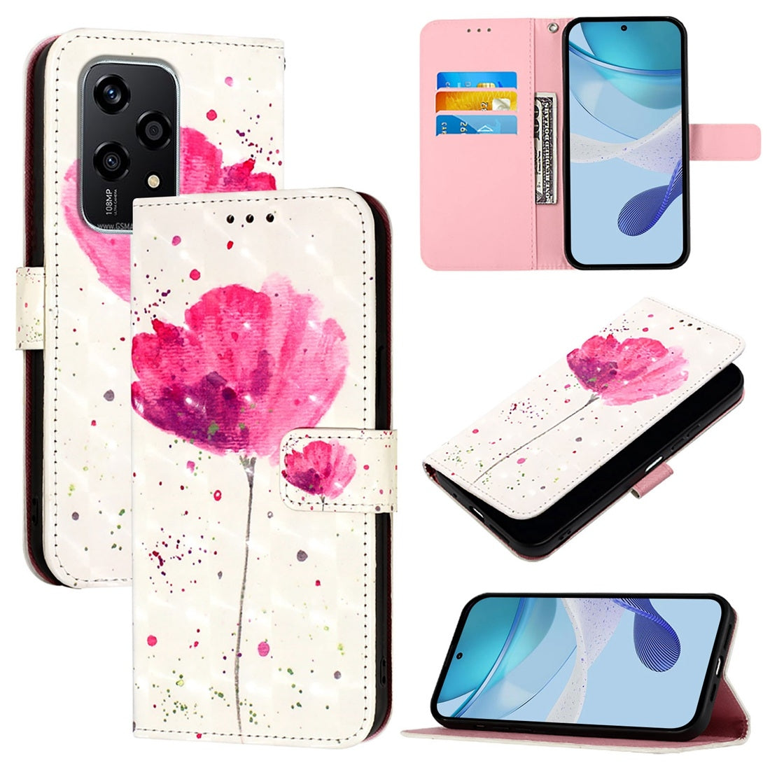 Honor 200 Lite Global Leather Flip Phone Case with 3D Painted Design, Card Holder, Wallet & Stand Function - Durable Protection & Easy Access