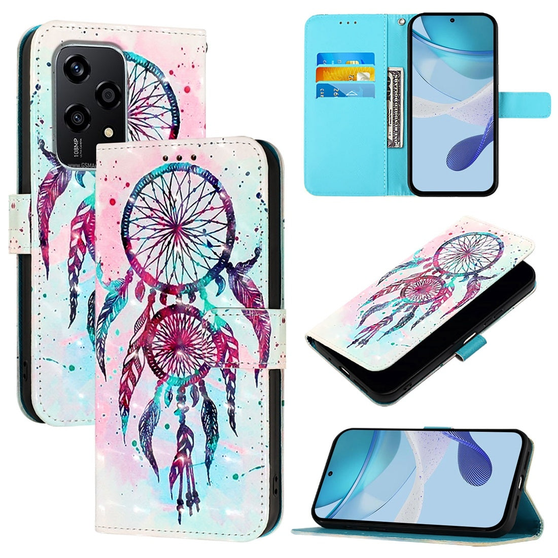 Honor 200 Lite Global Leather Flip Phone Case with 3D Painted Design, Card Holder, Wallet & Stand Function - Durable Protection & Easy Access