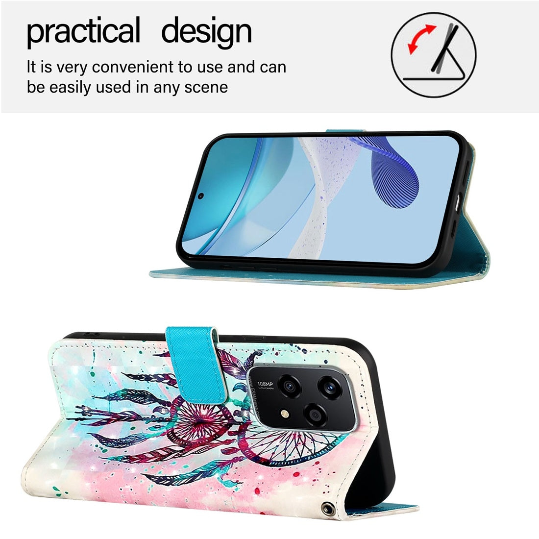 Honor 200 Lite Global Leather Flip Phone Case with 3D Painted Design, Card Holder, Wallet & Stand Function - Durable Protection & Easy Access