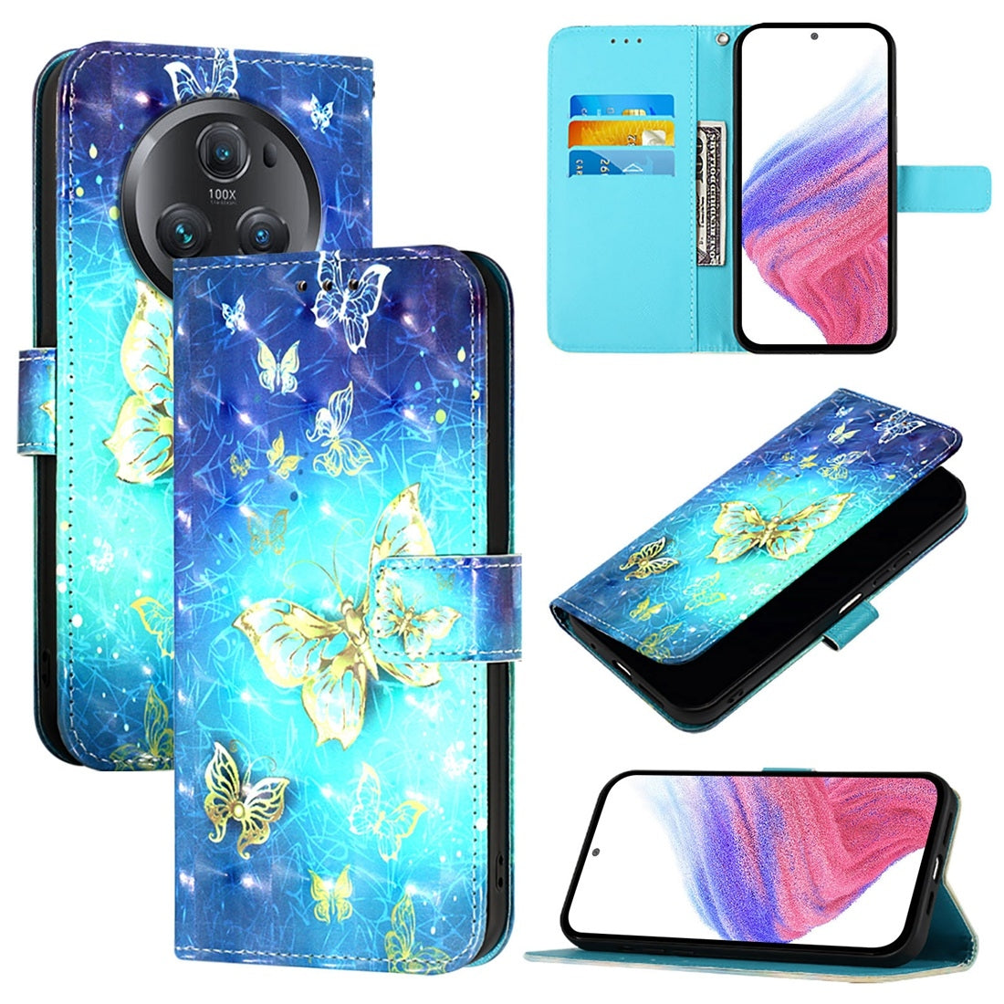 Honor Magic5 Pro Leather Flip Phone Case with 3D Painted Design, Card Holder, Wallet & Stand Function - Durable Protection & Easy Access
