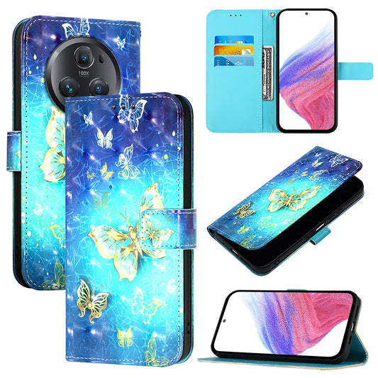 Honor Magic5 Pro Leather Flip Phone Case with 3D Painted Design, Card Holder, Wallet & Stand Function - Durable Protection & Easy Access
