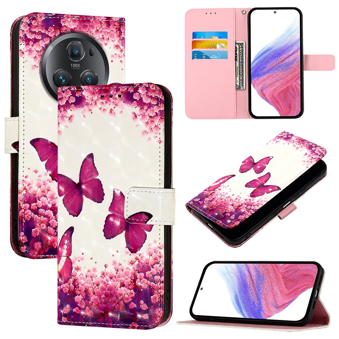 Honor Magic5 Pro Leather Flip Phone Case with 3D Painted Design, Card Holder, Wallet & Stand Function - Durable Protection & Easy Access