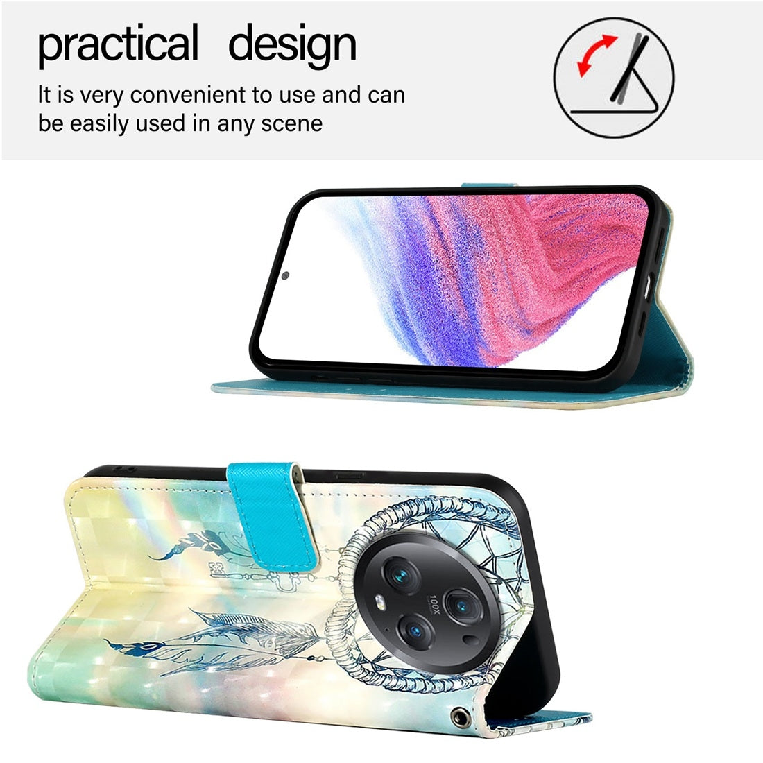 Honor Magic5 Pro Leather Flip Phone Case with 3D Painted Design, Card Holder, Wallet & Stand Function - Durable Protection & Easy Access