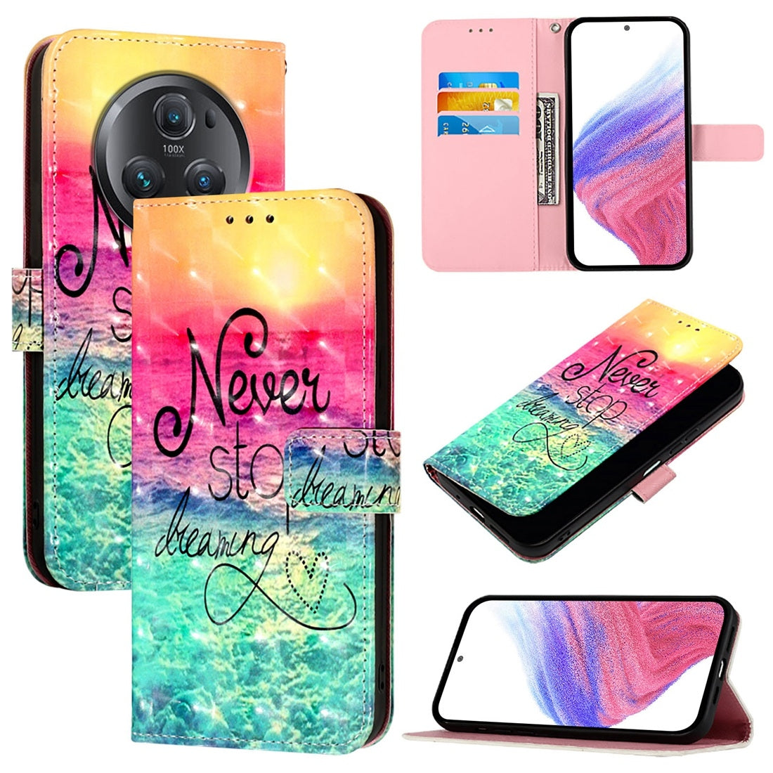 Honor Magic5 Pro Leather Flip Phone Case with 3D Painted Design, Card Holder, Wallet & Stand Function - Durable Protection & Easy Access