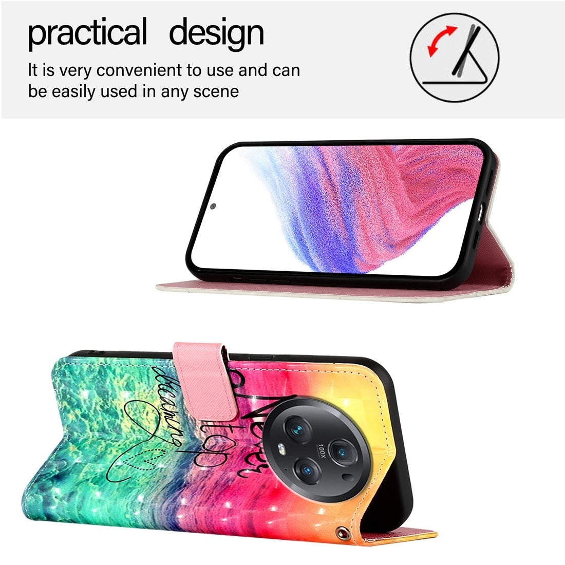 Honor Magic5 Pro Leather Flip Phone Case with 3D Painted Design, Card Holder, Wallet & Stand Function - Durable Protection & Easy Access