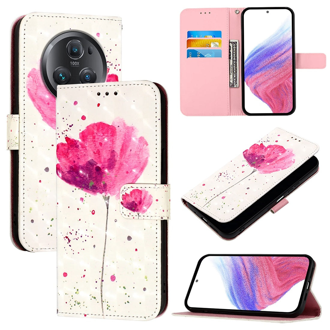 Honor Magic5 Pro Leather Flip Phone Case with 3D Painted Design, Card Holder, Wallet & Stand Function - Durable Protection & Easy Access