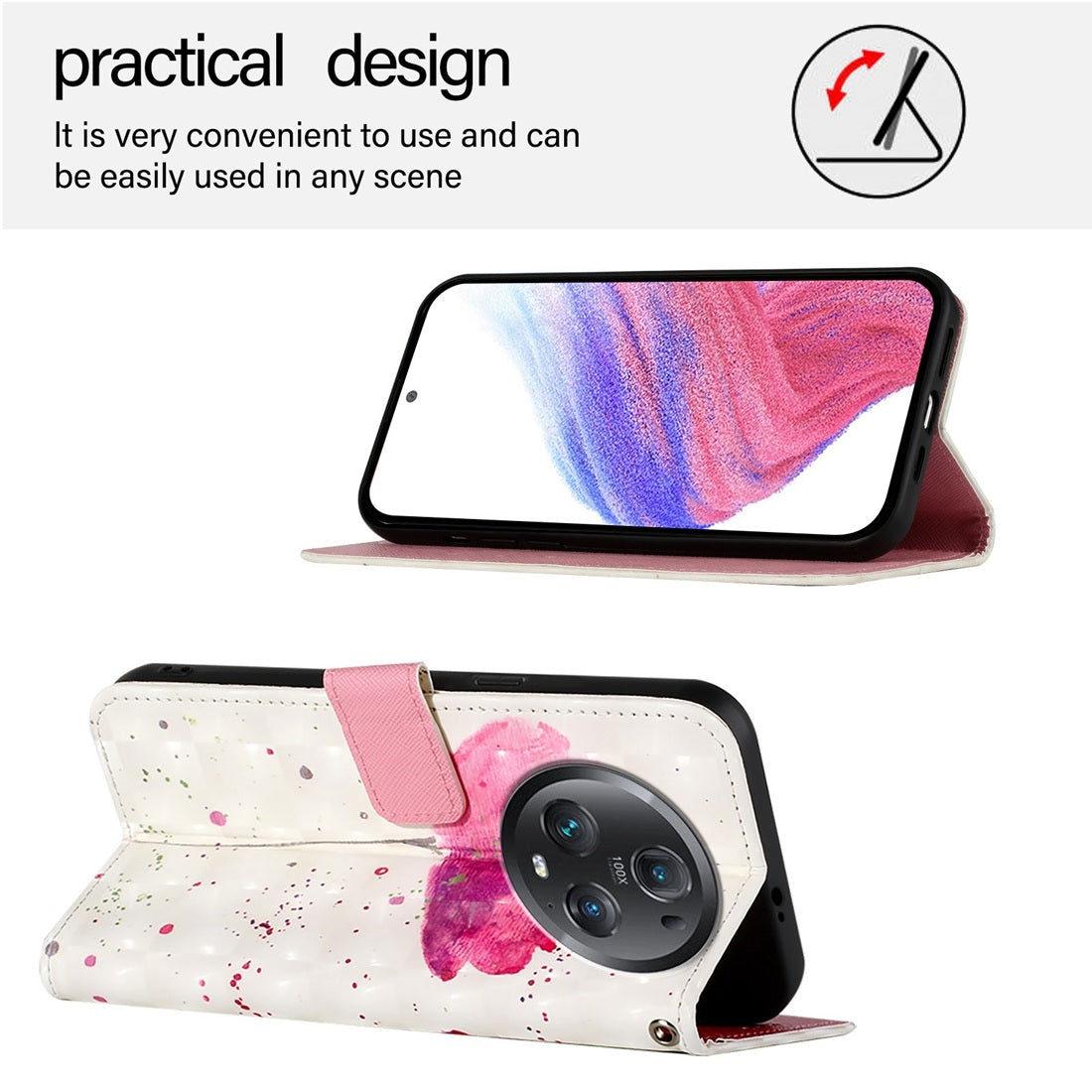 Honor Magic5 Pro Leather Flip Phone Case with 3D Painted Design, Card Holder, Wallet & Stand Function - Durable Protection & Easy Access