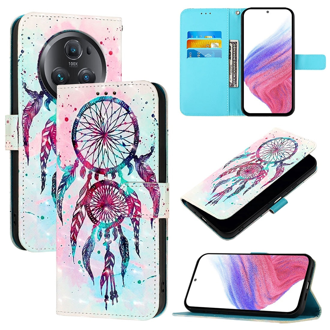 Honor Magic5 Pro Leather Flip Phone Case with 3D Painted Design, Card Holder, Wallet & Stand Function - Durable Protection & Easy Access