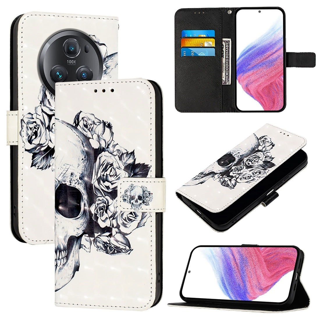 Honor Magic5 Pro Leather Flip Phone Case with 3D Painted Design, Card Holder, Wallet & Stand Function - Durable Protection & Easy Access