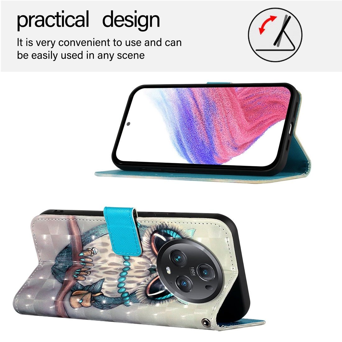 Honor Magic5 Pro Leather Flip Phone Case with 3D Painted Design, Card Holder, Wallet & Stand Function - Durable Protection & Easy Access