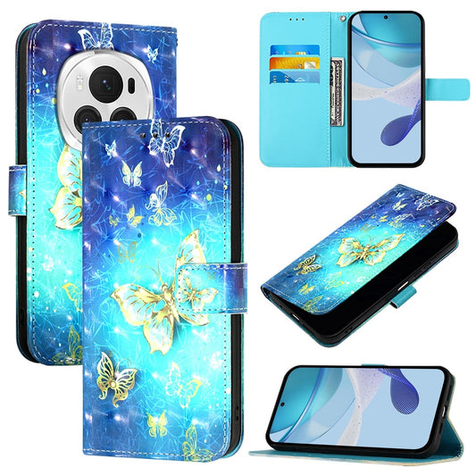 Honor Magic6 Pro Global Leather Flip Phone Case with 3D Painted Design, Card Holder, Wallet & Stand Function - Durable Protection & Easy Access