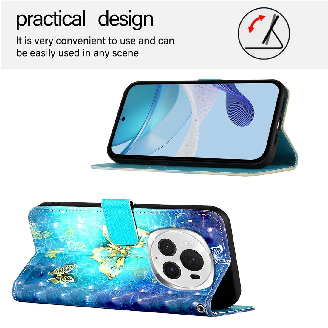 Honor Magic6 Pro Global Leather Flip Phone Case with 3D Painted Design, Card Holder, Wallet & Stand Function - Durable Protection & Easy Access